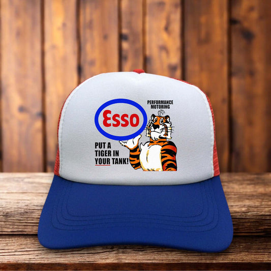 Esso Tiger Retro Gas & Oil Trucker Hat vintage service station trucker snapback by Retro Roots Headwear
