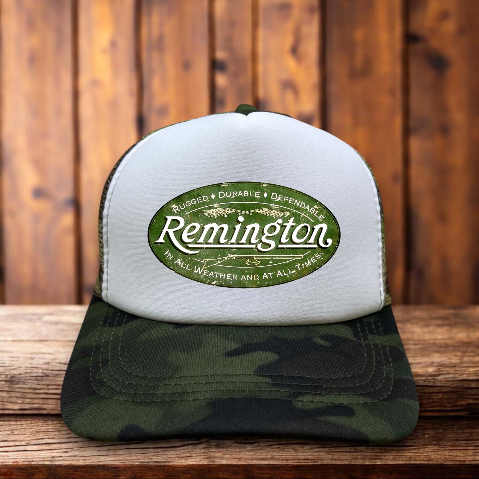 Remington Arms Retro Trucker Hat vintage firearm brand trucker snapback by Retro Roots Headwear
