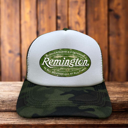 Remington Arms Retro Trucker Hat vintage firearm brand trucker snapback by Retro Roots Headwear
