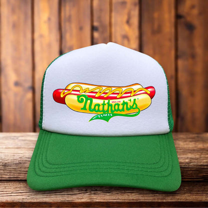 Nathan’s Hot Dogs Retro Trucker Hat vintage Coney Island trucker snapback by Retro Roots Headwear
