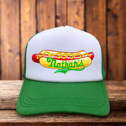 Nathan’s Hot Dogs Retro Trucker Hat vintage Coney Island trucker snapback by Retro Roots Headwear
