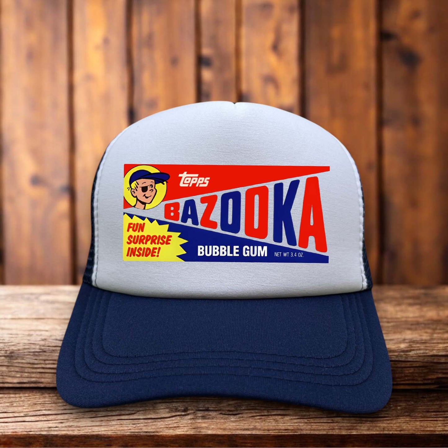Topps Bazooka Gum Retro Trucker Hat vintage bubble gum nostalgia snapback by Retro Roots Headwear
