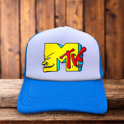 Beavis and Butthead MTV Mashup Trucker Hat 90s animation vintage snapback by Retro Roots Headwear