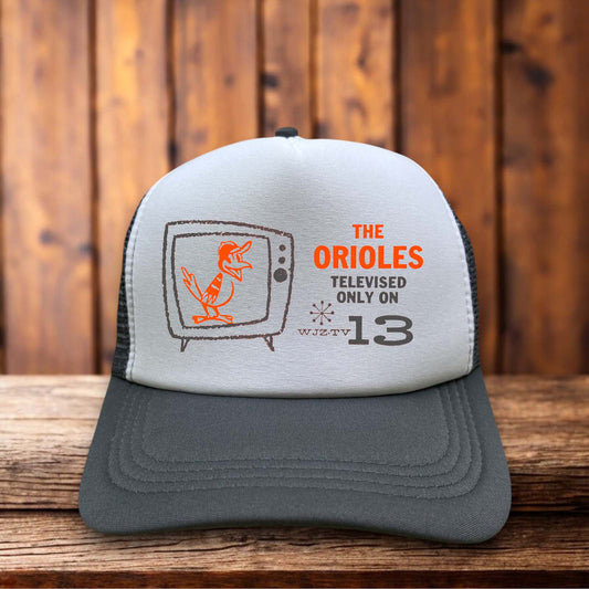 Baltimore Orioles Channel 13 Vintage Trucker Hat retro Baltimore baseball TV nostalgia snapback by Retro Roots Headwear
