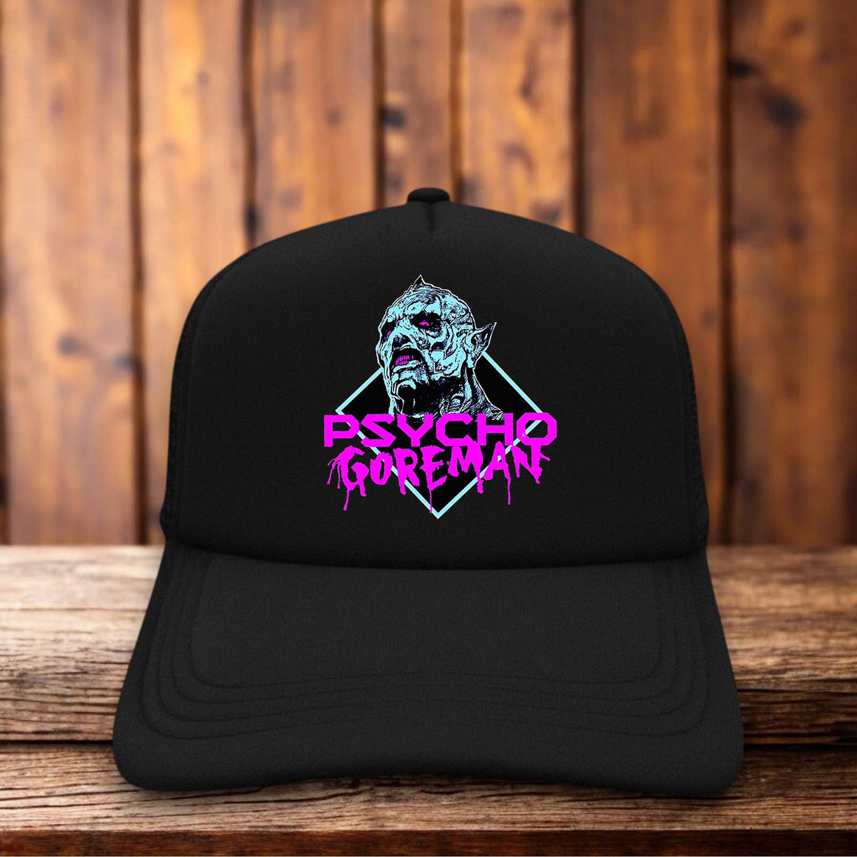 Psycho Goreman Cult Horror Retro Trucker Hat PG monster comedy snapback by Retro Roots Headwear
