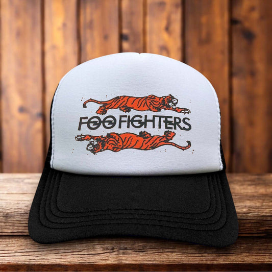 Foo Fighters Retro Trucker Hat with vintage band logo on classic snapback by Retro Roots Headwear
