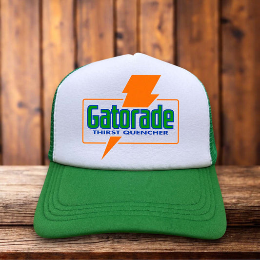 Gatorade Sports Drink Retro Trucker Hat with vintage lightning bolt logo on classic snapback by Retro Roots Headwear
