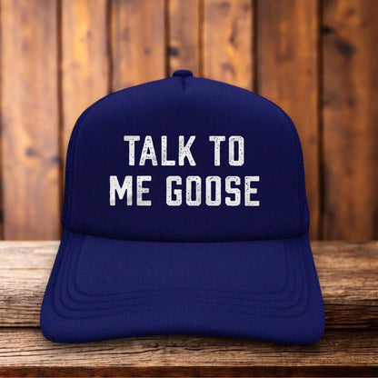 Top Gun Talk To Me Goose Tom Cruise Retro Trucker Hat aviator fighter pilot snapback by Retro Roots Headwear
