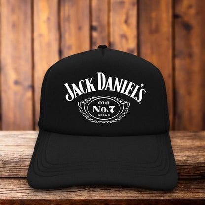 Retro Jack Daniels whiskey trucker hat with foam front panel and curved bill