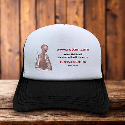 Rotten.com trucker hat with retro internet logo and mesh back