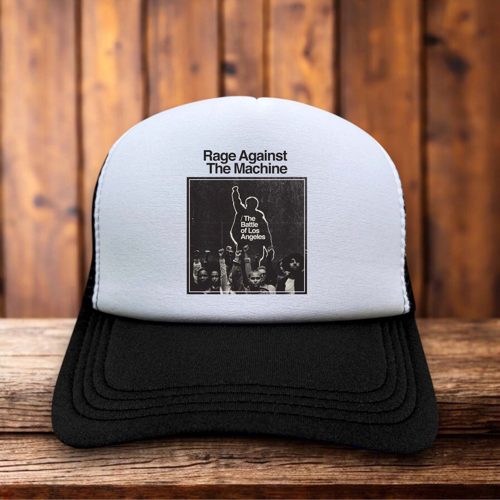 This Rage Against The Machine Battle of Los Angeles Trucker Hat captures late‑90s protest energy and raw street‑art nostalgia with bold vintage style.
