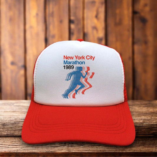 New York City Marathon 1989 Retro Trucker Hat vintage running race design retro snapback by Retro Roots Headwear
