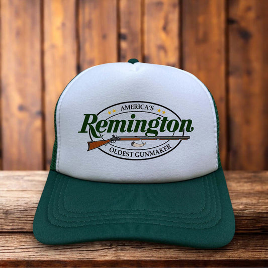 Remington Arms Defunct Firearm & Rifle Trucker Hat vintage firearm brand design retro snapback by Retro Roots Headwear
