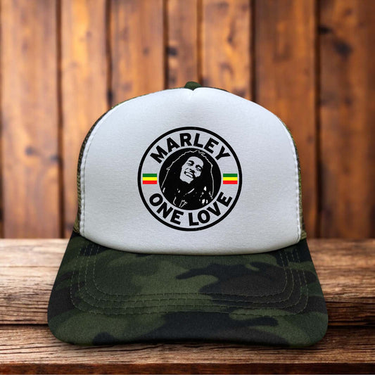 Bob Marley One Love Reggae Trucker Hat vintage reggae design retro snapback by Retro Roots Headwear

