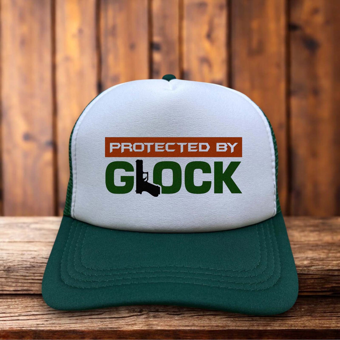 Protected By Glock Retro Trucker Hat vintage firearm culture design retro snapback by Retro Roots Headwear
