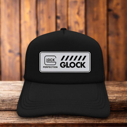 Glock Perfection Retro Rifle Trucker Hat vintage firearm culture design retro snapback by Retro Roots Headwear
