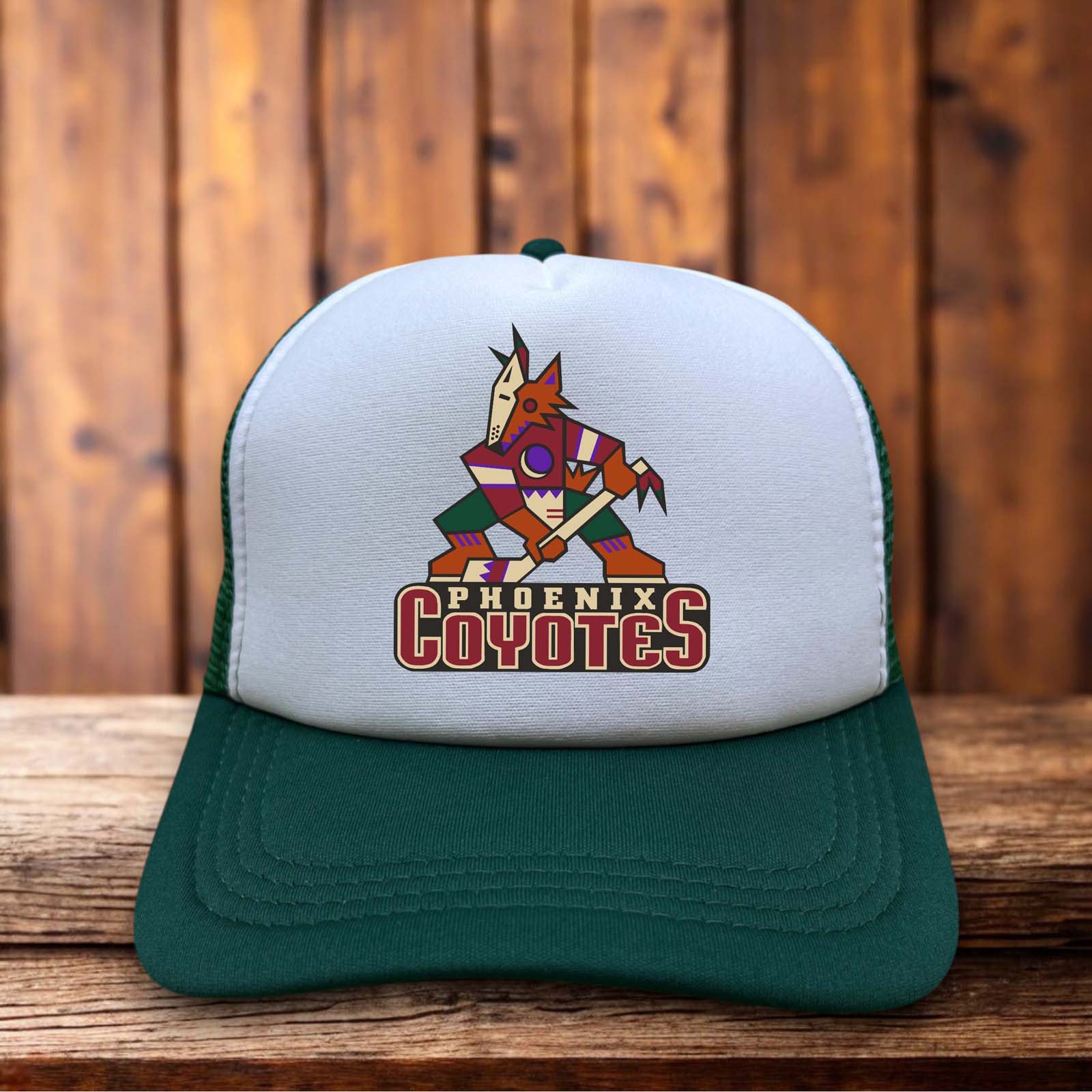 Phoenix Coyotes 90s Kachina Trucker Hat black purple green vintage hockey snapback by Retro Roots Headwear