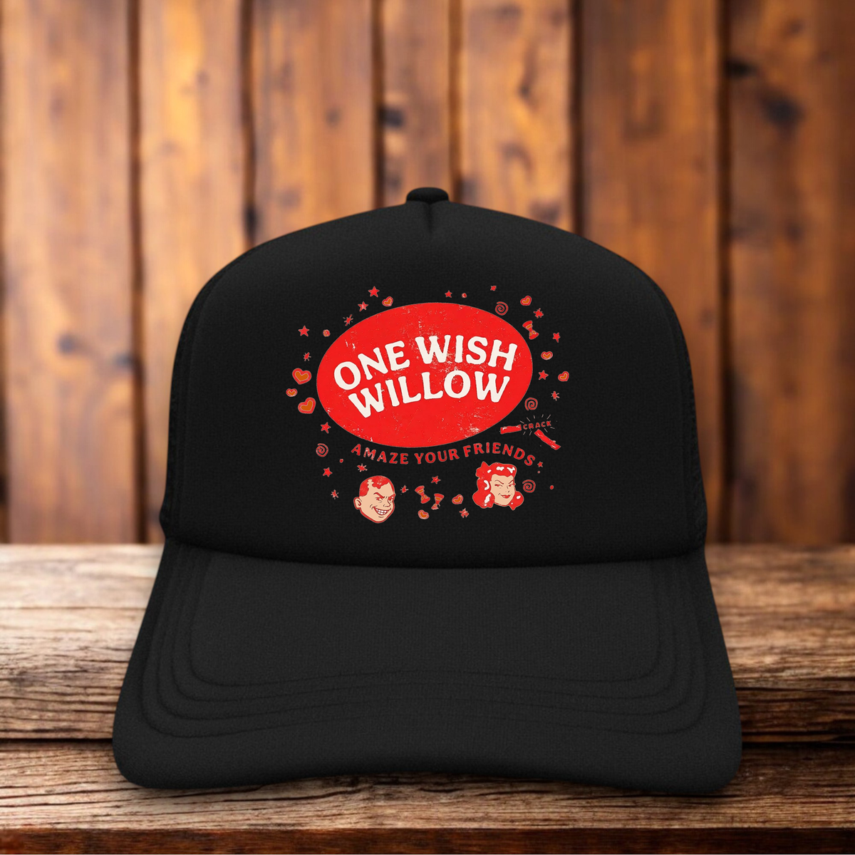 Obsession One Wish Willow Retro Horror Hat with retro Willow symbol horror artwork snapback by Retro Roots Headwear