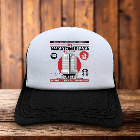 Nakatomi Plaza Die Hard 1988 Retro Trucker Hat vintage action movie design retro snapback by Retro Roots Headwear
