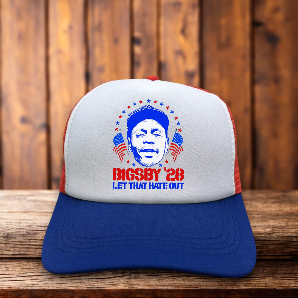 Clayton Bigsby 2028 Let That Hate Out Dave Chappelle Trucker Hat vintage comedy snapback by Retro Roots Headwear
