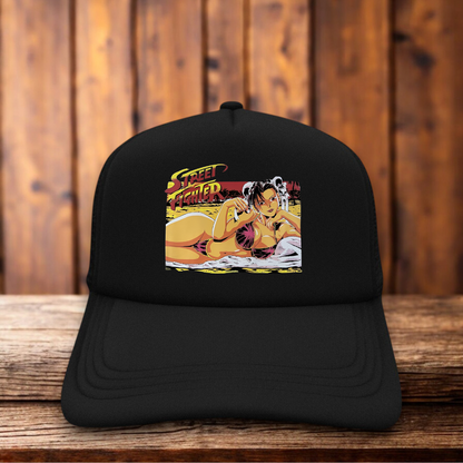 1990's Street Fighter Retro Video Game Pin-Up-Girl Trucker Hat arcade cabinet snapback by Retro Roots Headwear
