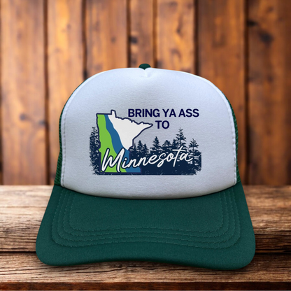 Bring Ya Ass To Minnesota Land Of 10000 Lakes Retro Trucker Hat vintage state pride snapback by Retro Roots Headwear
