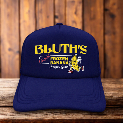 Arrested Development Bluth's Frozen Banana Retro Trucker Hat cult comedy show snapback by Retro Roots Headwear
