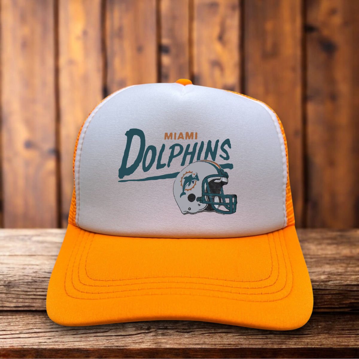 Miami Dolphins Dan Marino 80s Retro Football Trucker Hat vintage NFL quarterback snapback by Retro Roots Headwear
