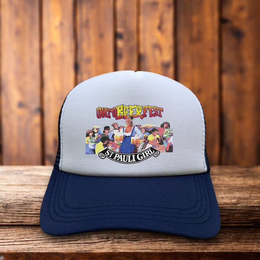 St. Pauli Girl Oktoberfest Retro Snapback Trucker Hat vintage brewery festival snapback by Retro Roots Headwear

