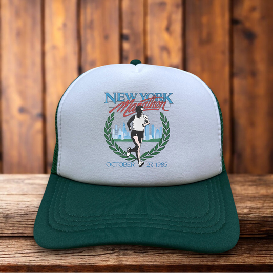 New York City Marathon October 27 1985 Retro Running Trucker Hat vintage running snapback by Retro Roots Headwear
