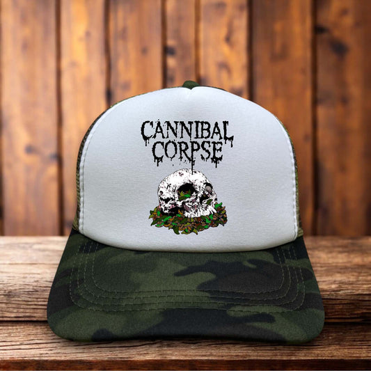 Cannibal Corpse Retro Trucker Hat vintage death metal band design retro snapback by Retro Roots Headwear
