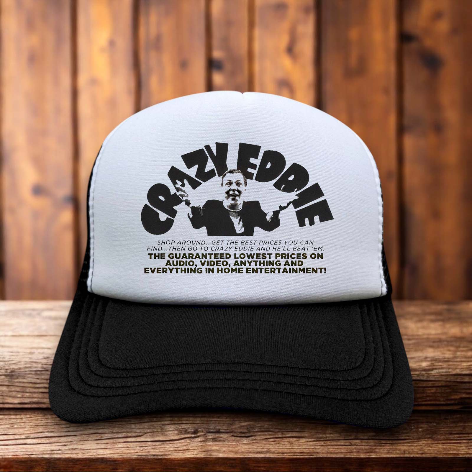 Crazy Eddie’s Record Store Trucker Hat vintage 1980s music snapback by Retro Roots Headwear