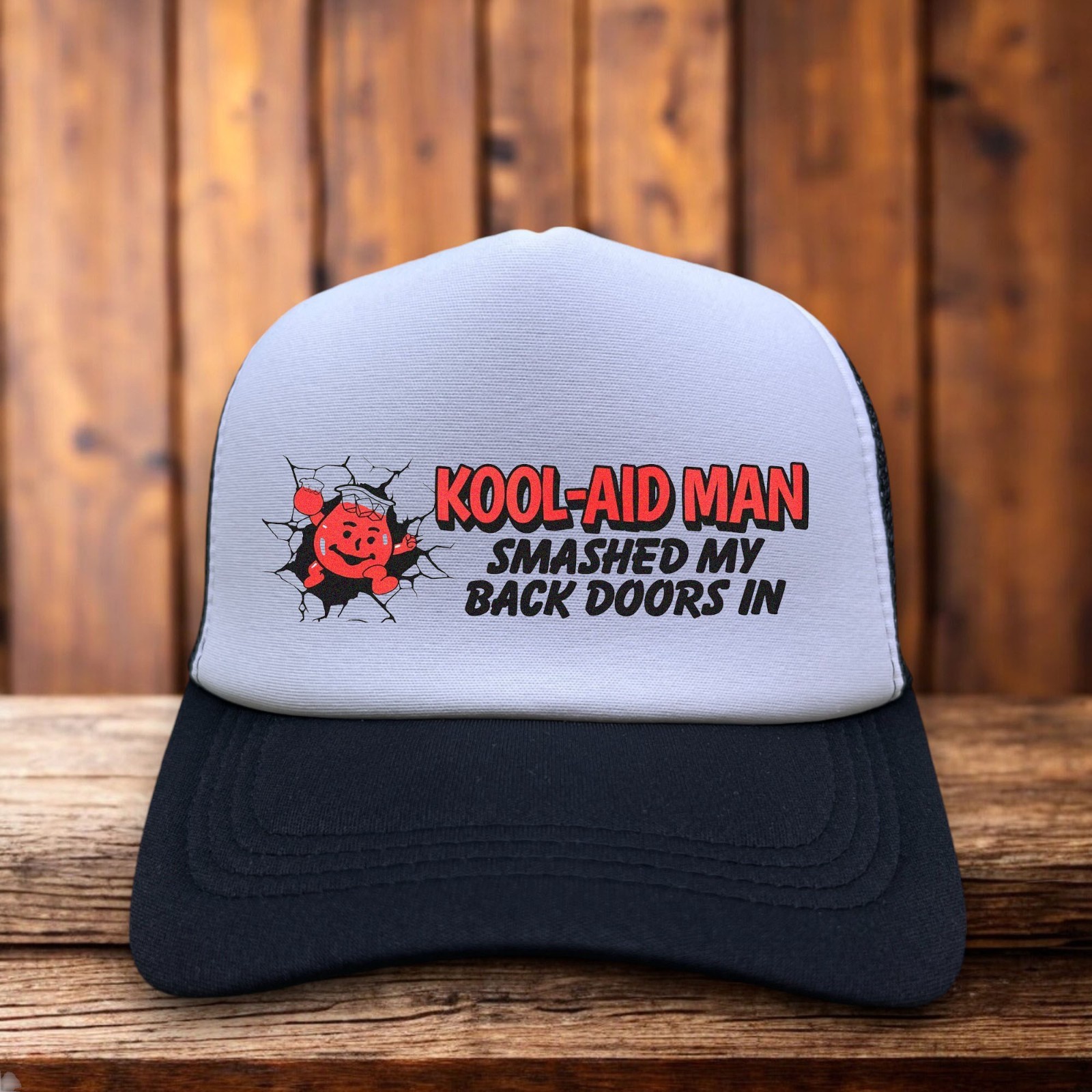 Kool-Aid Man Smashed My Back Doors In Trucker Hat, adjustable mesh-back cap, retro pop culture novelty hat