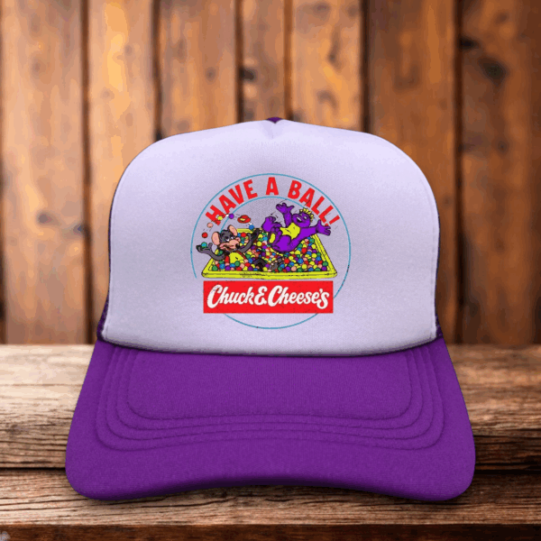 Chuck E. Cheese trucker hat with retro logo and nostalgic 90s arcade style
