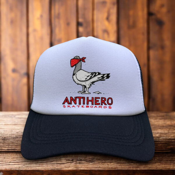 Anti Hero Skateboard Men’s Trucker Hat with maroon foam front and mesh back, featuring classic Anti Hero logo