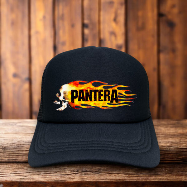 Pantera trucker hat with bold band logo, foam front, and mesh back. A metalhead’s tribute to the 90s legends.