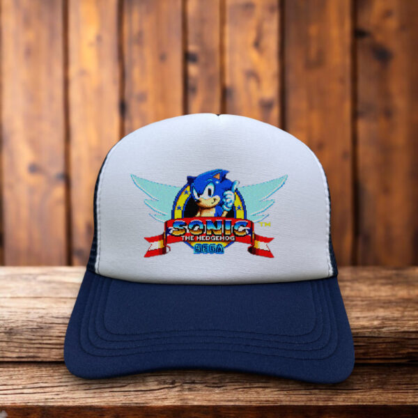 Sonic the Hedgehog trucker hat with iconic logo, foam front, and breathable mesh back. Perfect for fans of the legendary video game hero and retro gaming culture.