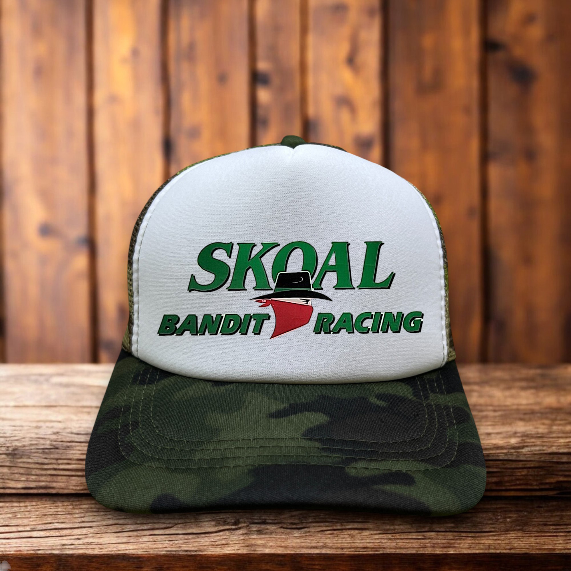 Skoal Bandit Racing trucker hat with iconic logo, foam front, and breathable mesh back. A must-have for fans of stock car racing and motorsports.
