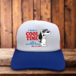 Snoopy Ben's Record Shop 1997 retro trucker hat with vintage music store graphic on navy and white snapback cap by Retro Roots Headwear
