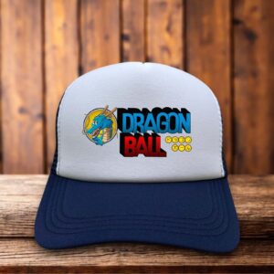 A vintage-style trucker hat featuring the iconic Dragonball Z logo in bold orange and yellow.