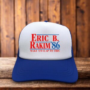 Erik B Rakim 86 trucker hat with retro hip hop graphic and mesh back