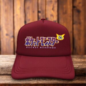 Pokemon Pocket Monster trucker hat with retro gaming graphic and mesh back
