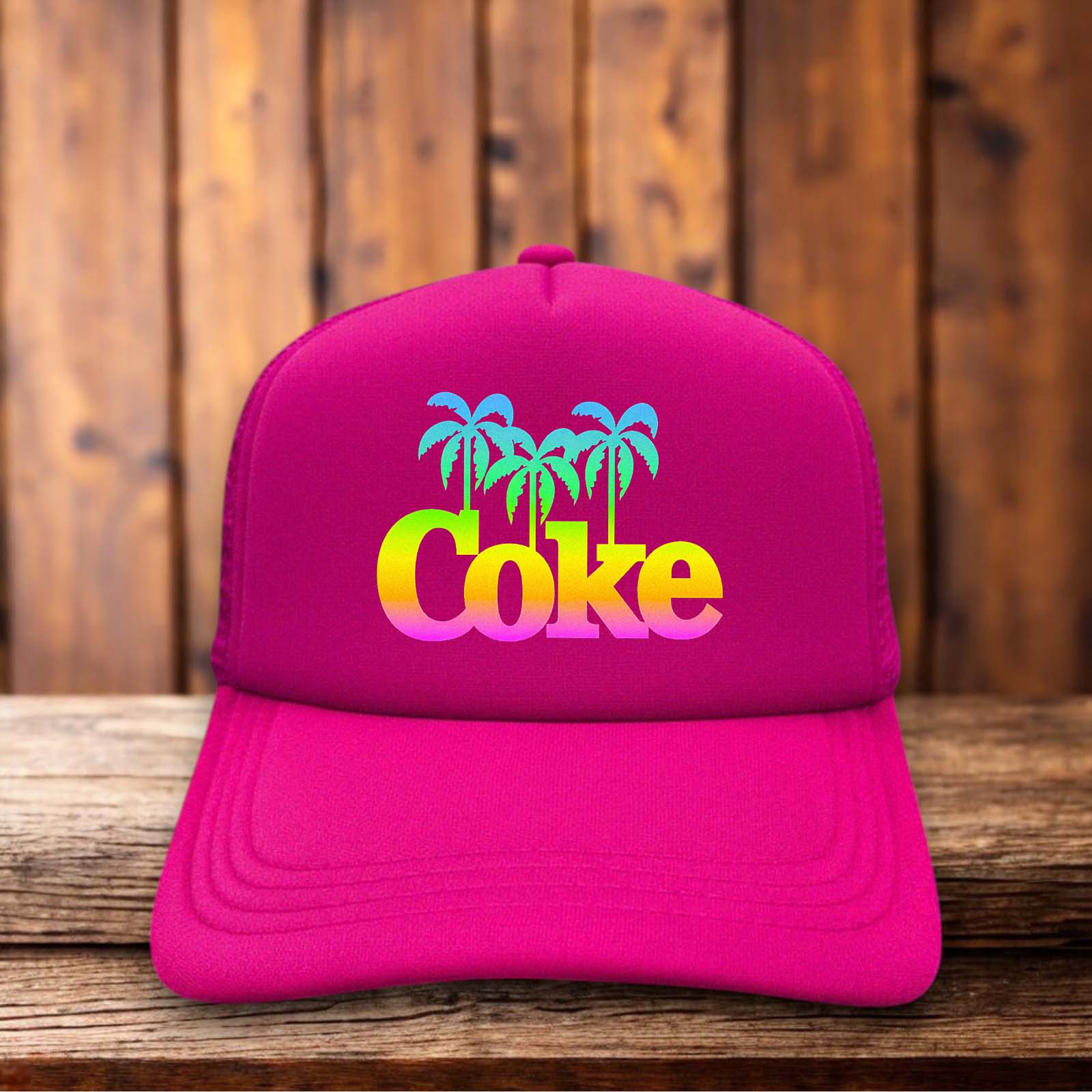 Coke LA retro palm tree trucker hat with vintage California aesthetic