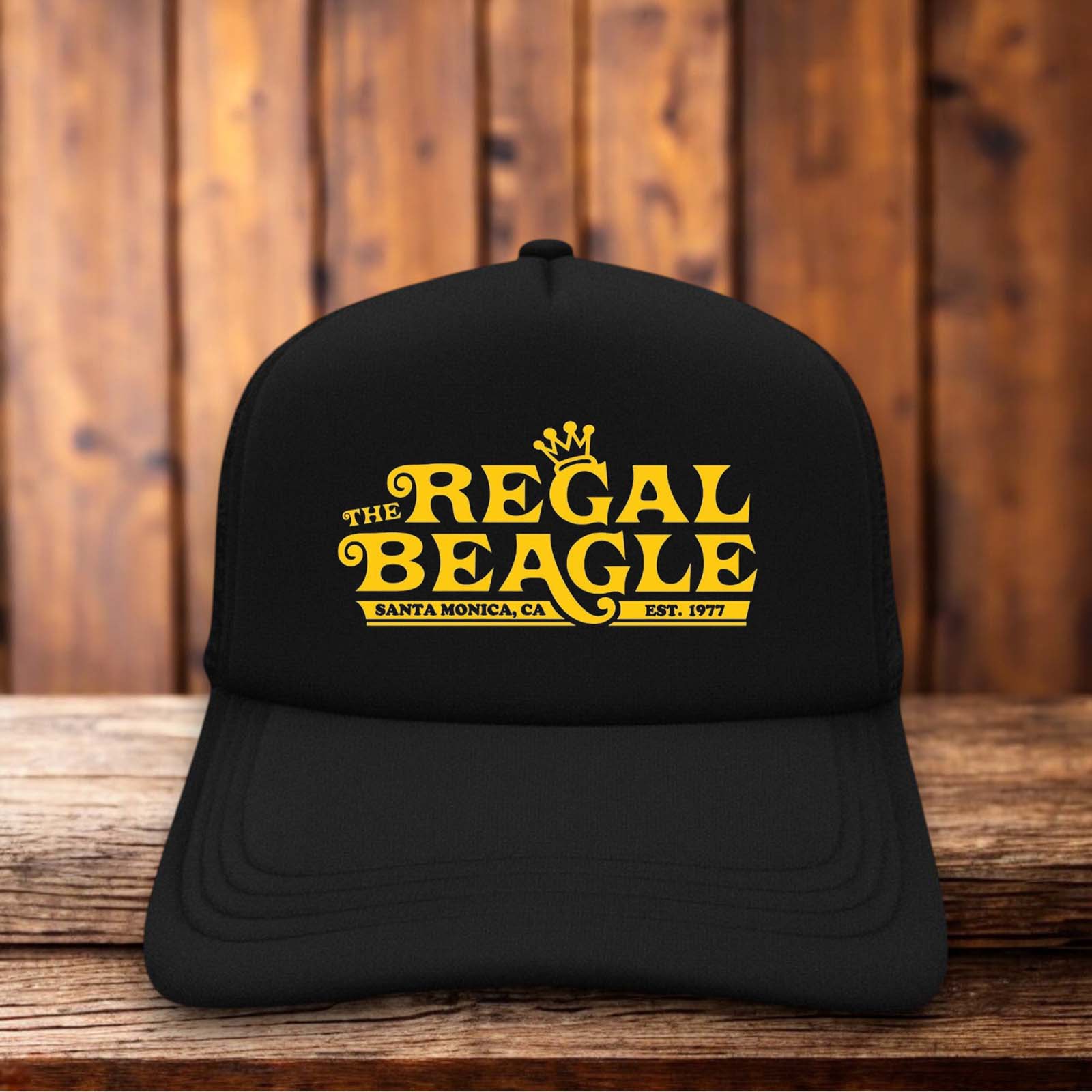 Regal Beagle trucker hat inspired by Three’s Company sitcom bar signage