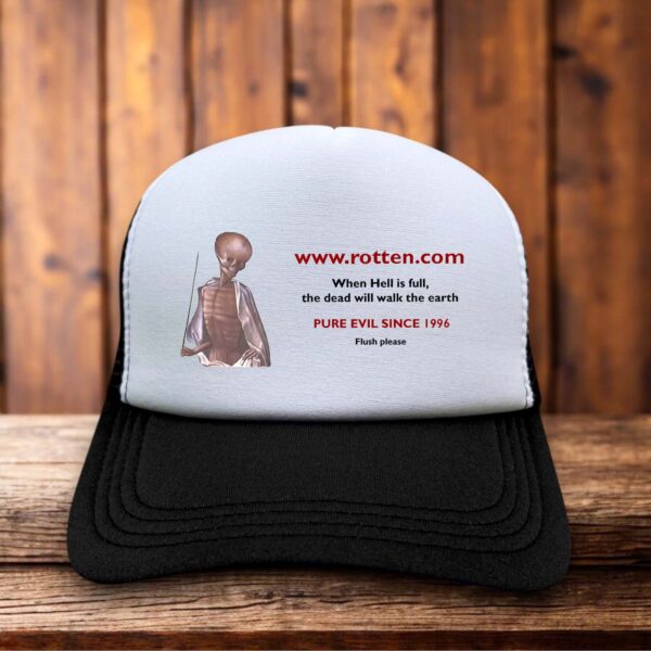 Rotten.com trucker hat with retro internet logo and mesh back