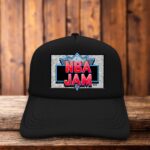 NBA Jam 90s Video Game Trucker Hat flaming basketball vintage arcade snapback by Retro Roots Headwear