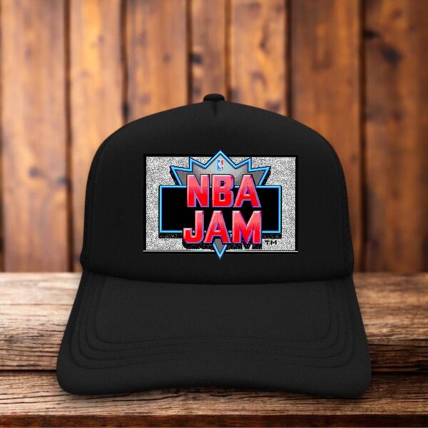 NBA Jam 90s Video Game Trucker Hat flaming basketball vintage arcade snapback by Retro Roots Headwear