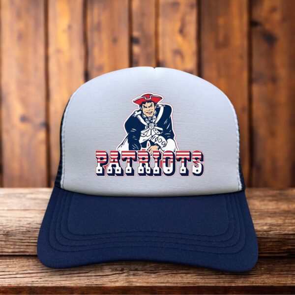 New England Patriots 60s Logo Trucker Hat vintage red white blue pat patriot snapback by Retro Roots Headwear