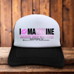Maxxine A24 trucker hat with retro horror film inspired design and mesh back