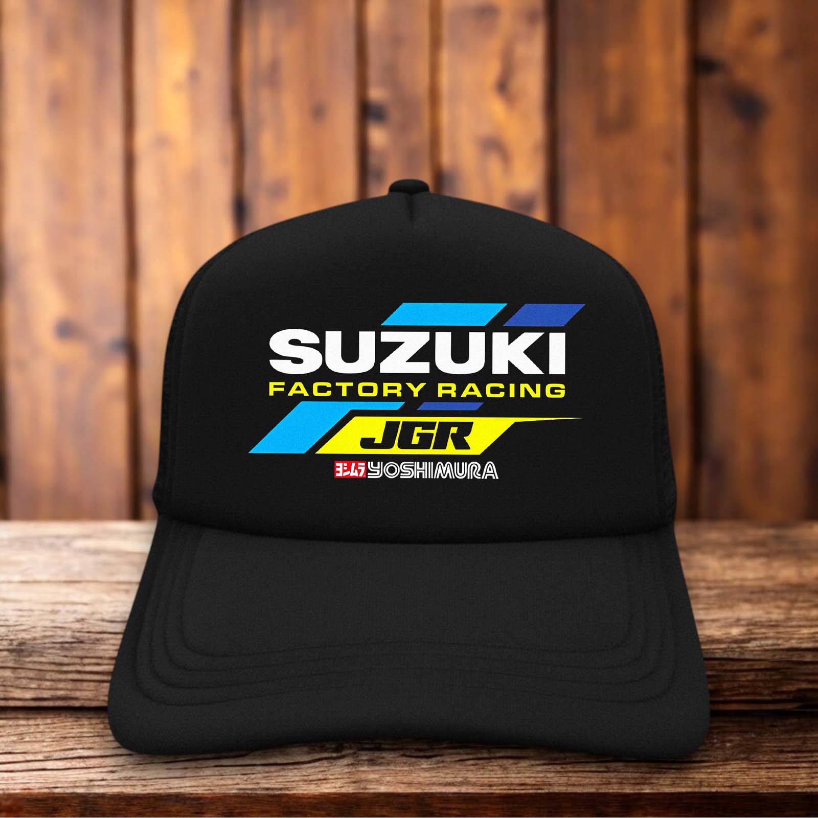Suzuki Factory Racing JGR Trucker Hat retro motocross snapback by Retro Roots Headwear